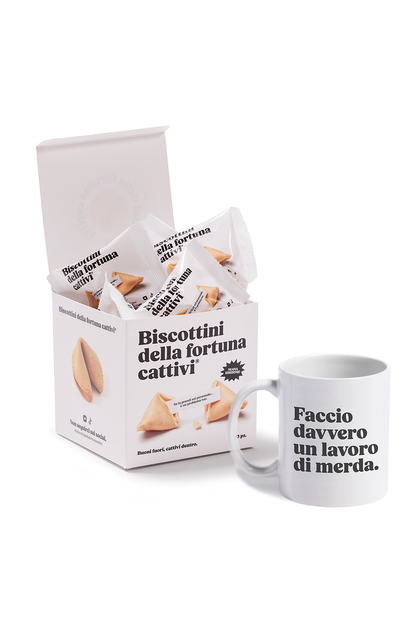 Scatola di Biscottini cattivi + Mug "Faccio davvero un lavoro di merda."