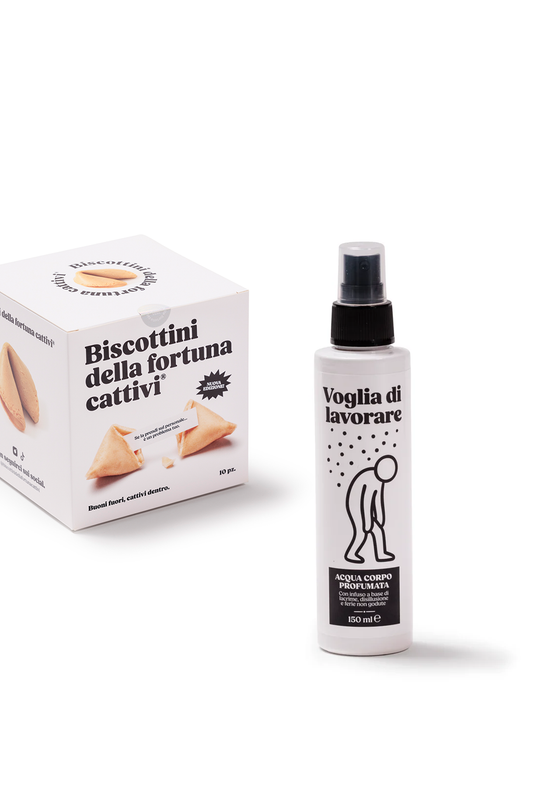 Scatola di Biscottini + Acqua corpo profumata "Voglia di lavorare"